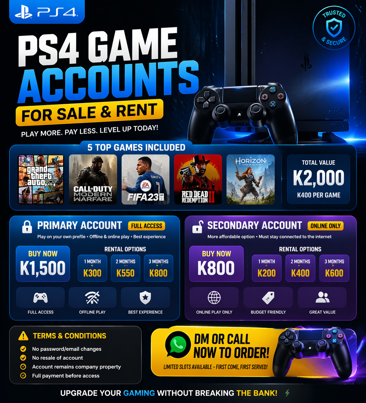 PS4 & PS5 GAME ACCOUNTS FOR SALE, RENT & CUSTOM ORDERS